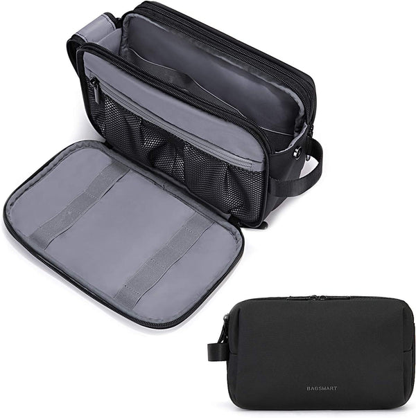 Toiletry Bag for Men, Travel Toiletry Organizer Dopp Kit Water-Resistant Shaving Bag for Toiletries Accessories, Door Room Essentials, Black-Medium
