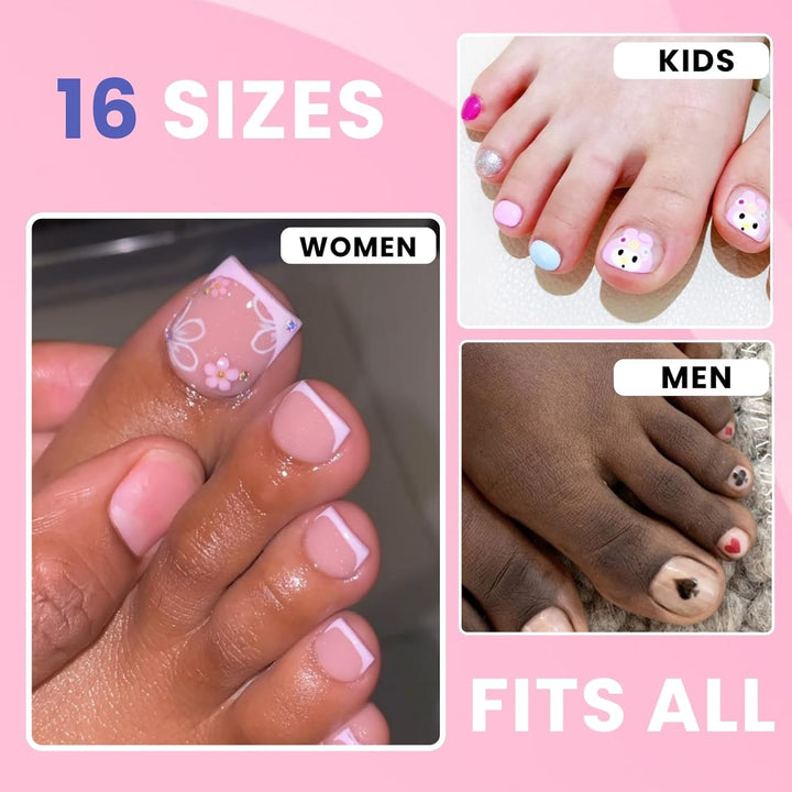 Wide Pre-Etched Square Toe Dual Forms for Polygel, Poly Gel Toenail Forms Molds Extension Reusable,No File Needed,16 Sizes (000-13) with French Guidelines for Salon Home Diy,160Pcs