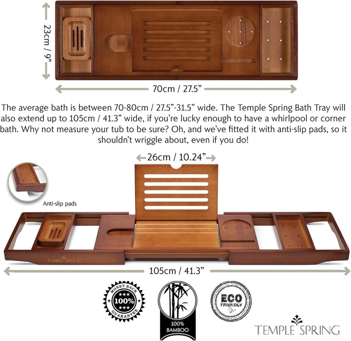 Wooden Bathtub Tray, Bamboo Bathroom Accessories, Bath Tray for Tub, at Home Spa Essentials, Board for Tub Table, Bath Caddy for Bathtub Accessories & Bathroom Essentials – Wood Brown