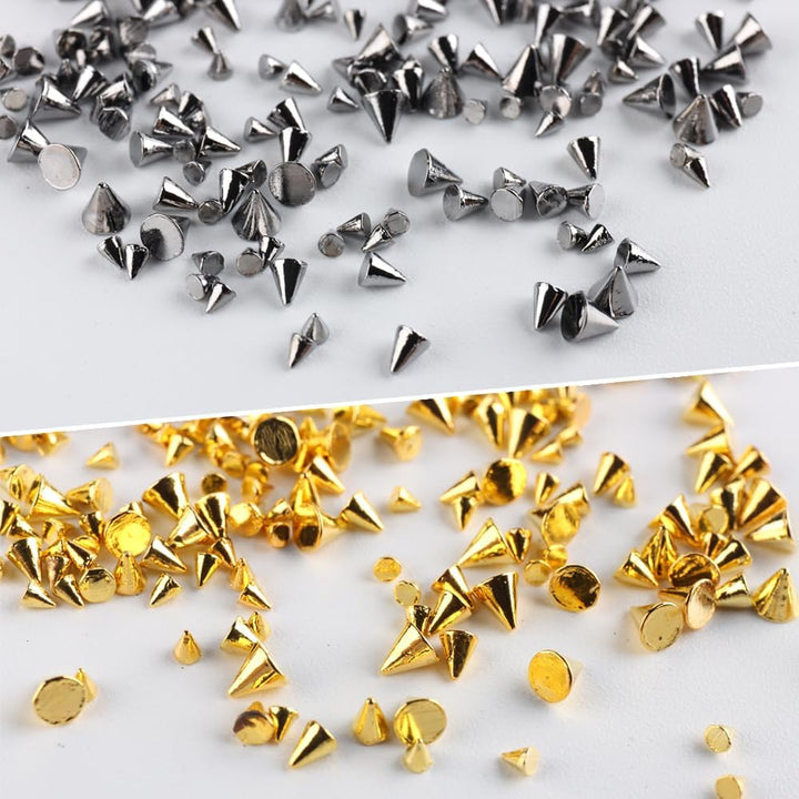 3D Mini Metal Punk Nail Art Studs Mixed Sizes Gold Black Cone Spikes Alloy Nail Rivets Jewelry for Women Goth Nail Art Charms Nails Accessories DIY Crafts Decorations