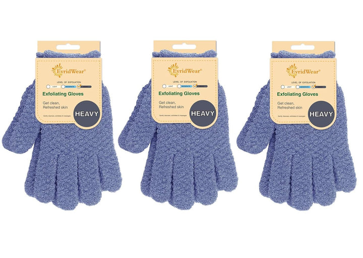 Exfoliating Dual Texture Bath Gloves for Shower, Spa, Massage and Body Scrubs, Dead Skin Cell Remover, Gloves with Hanging Loop (1 Pair Heavy Glove)