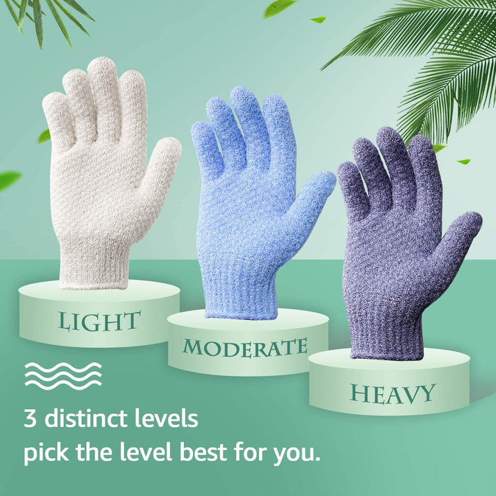 Exfoliating Dual Texture Bath Gloves for Shower, Spa, Massage and Body Scrubs, Dead Skin Cell Remover, Gloves with Hanging Loop (1 Pair Heavy Glove)