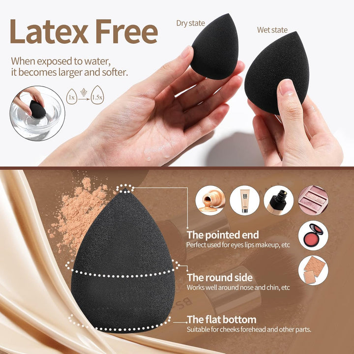 Makeup Brush Set 11Pcs Bamboo Synthetic Kabuki Brush Set Foundation Powder Blending Concealer Eye Shadows Blush Cosmetics Brushes with Organizer Bag & Makeup Sponge (Style, Count, 12)