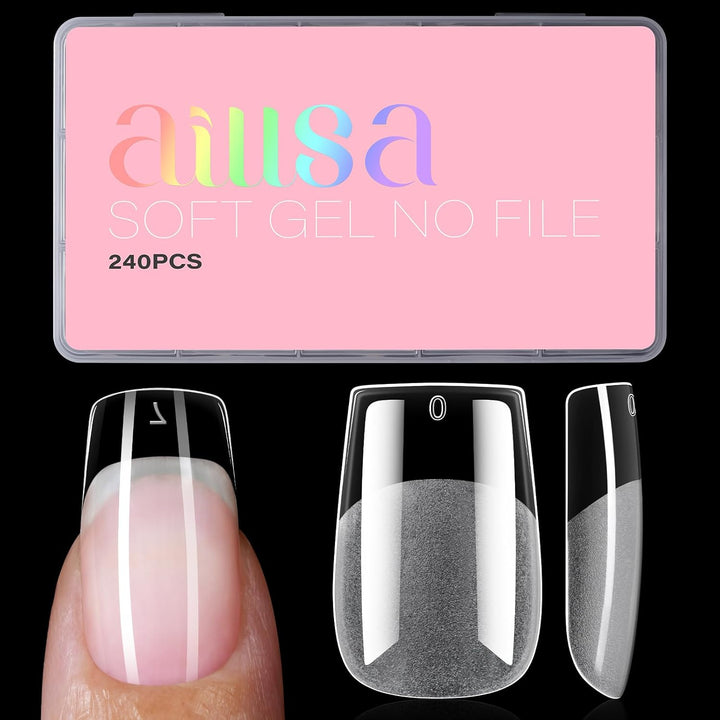 Short Almond Nail Tips Pre-Shaped Acrylic Nail Tips Half Matte Full Cover Nails Tips Clear Gelly Press on Flase Tip Nail for Extension Nail Manicure Home DIY 240PCS 15Sizes