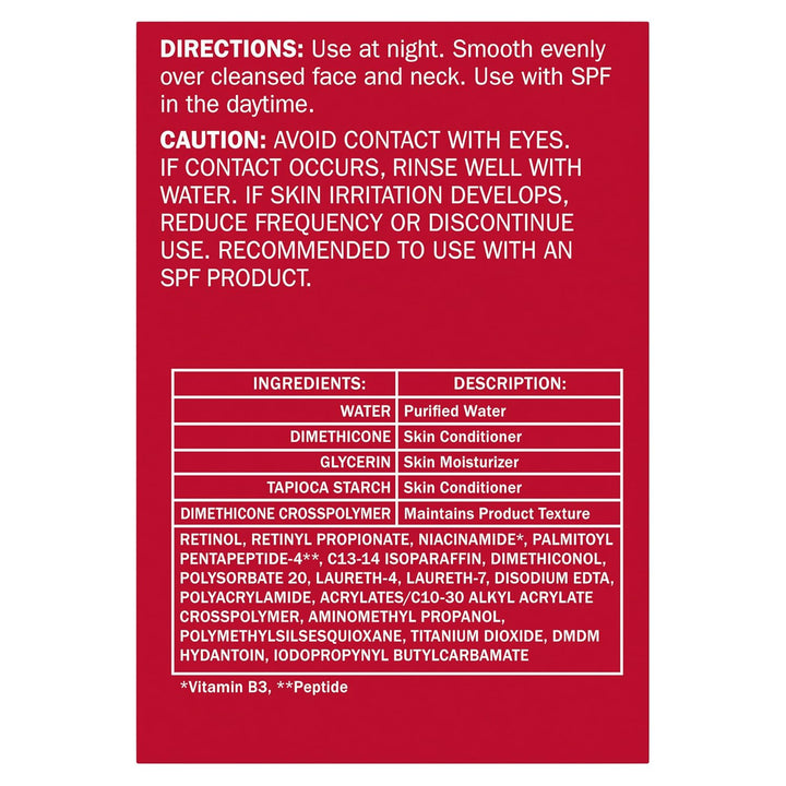 Retinol 24 Face Moisturizer, Anti-Aging Night Cream for Women, Fragrance-Free, Non Greasy - Anti-Wrinkle, Smooth Fine Lines, Tightening, Hydrating Skin Care - Peptides, Glycerin, 1.7 Oz