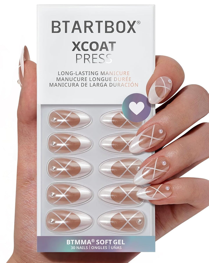 White Press on Nails Short - Soft Gel Press on Nails Almond, White Glue on Nails with Nail Glue, Reusable Stick on Nails in 16 Sizes, Cream Puff