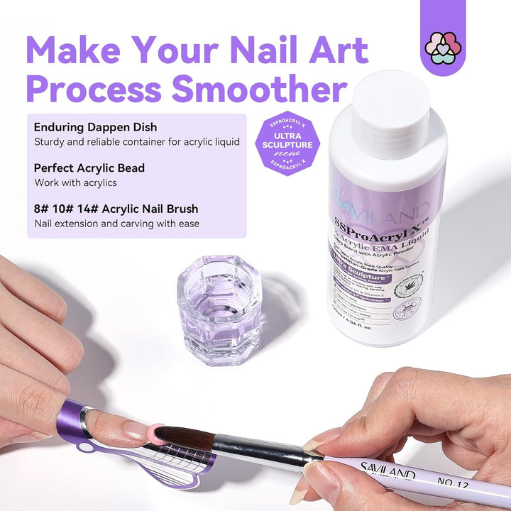 Monomer Acrylic Nail Liquid: 4 Oz Acrylic Monomer for Nails Extension with 12# Nail Brush Dappen Dish for Beginners DIY at Home Professional Salon Use