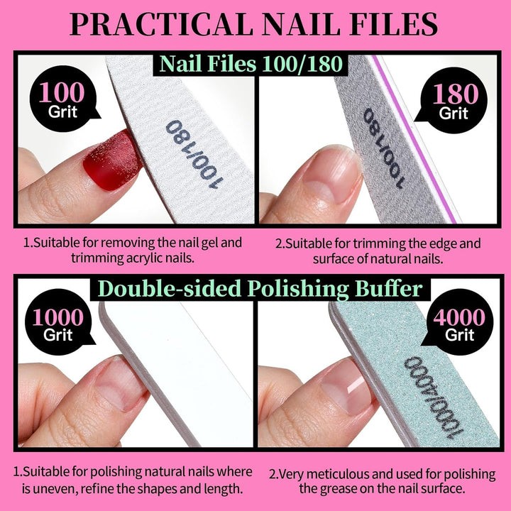 Nail Care Kit, Nail Files 100/180, Nail Tools, Nail Buffer Block, Cuticle Nippers, Cuticle Trimmer, Cuticle Pusher, Nail Kit, Pedicure & Manicure Tools, Nail Prep Kit, Manicure Kit for Women
