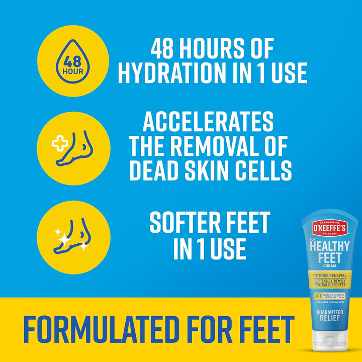 for Healthy Feet Intense Renewal Cream with Urea & Alpha Hydroxy Acid - 3 Oz Tube (1 Pack) - Chemically Exfoliates and Softens Extremely Callused, Dry Feet