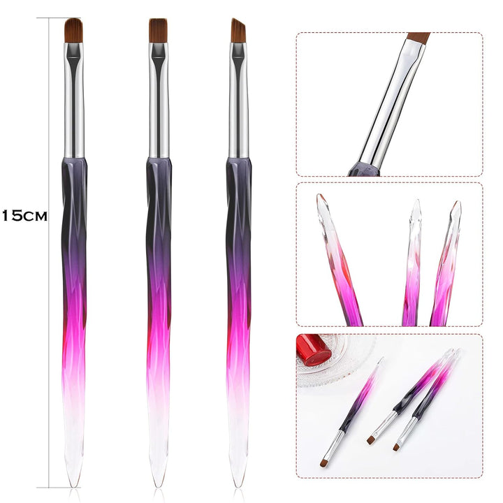 Nail Art Clean up Brushes,3Pcs Nail Brush for Cleaning Polish Mistakes on the Cuticles,Flat/Oval/Fine Angled Gel Nail Brushes for Nail Art Design Painting and DIY Tools (BLACK PURPLE)