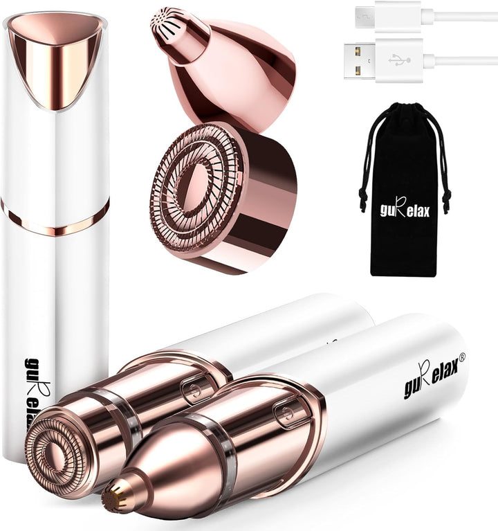 Facial Hair Removal for Women, Electric Painless Rechargeable Facial Hair Remover for Face, Lip, Chin with 2 X Replacement Heads