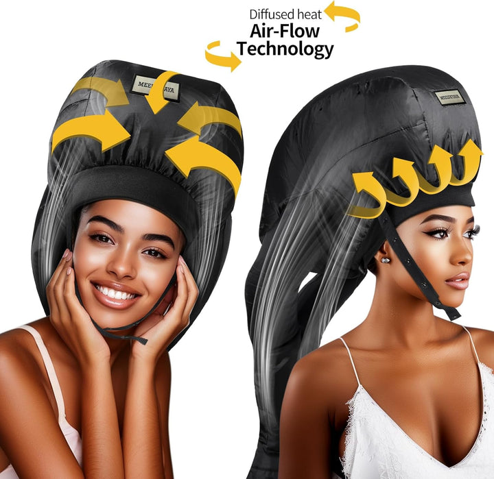 Hooded Hair Dryer Bonnet,Upgraded Dual-Tubes Even Heat Blow&Speed up Thick or Curly Hair Drying, Deep Conditioning at Home,Portable&Universal Diffuser Attachment Cap(Size L)