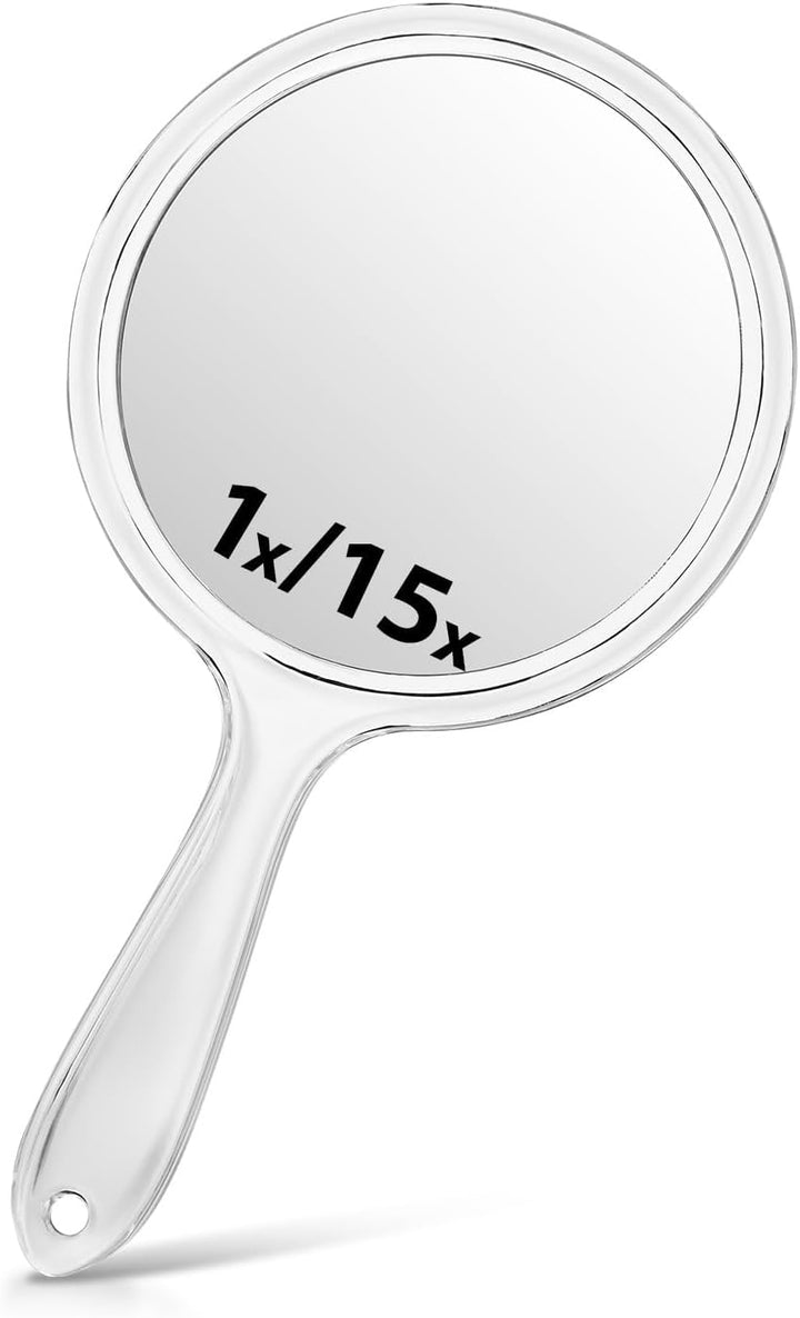Hand Mirror, Double-Sided 1X/5X Magnifying Mirror with Handle, Acrylic, 8.3" L X 4.5" W, Clear, Pack of 1