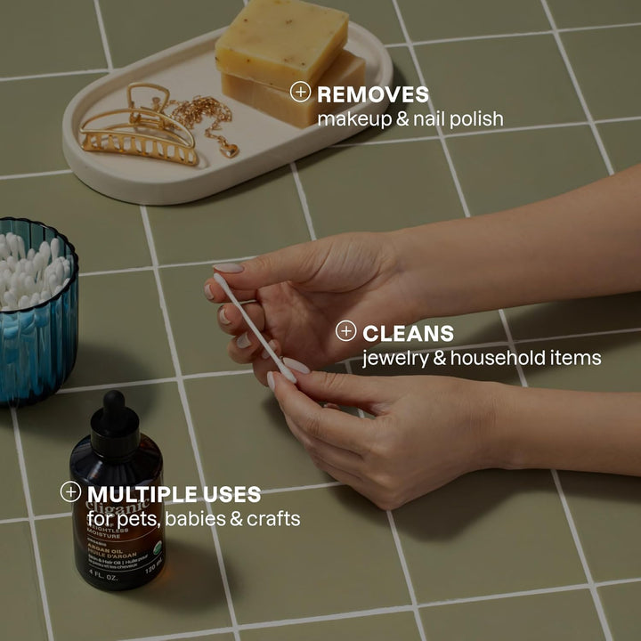 Organic Cotton Swabs, 500 Count - 100% Pure Natural Cotton, Chlorine-Free Hypoallergenic, Soft, Gentle & Absorbent Buds