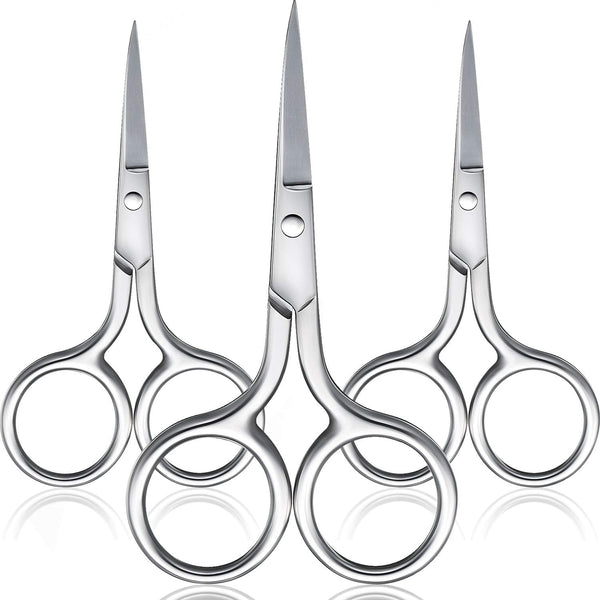 3 Pack Small Nose Scissors Facial Hair Trimming Mini Beauty Stainless Steel Grooming Pointed Scissor for Grooming Eyebrows, Nose, Mustache, Beard