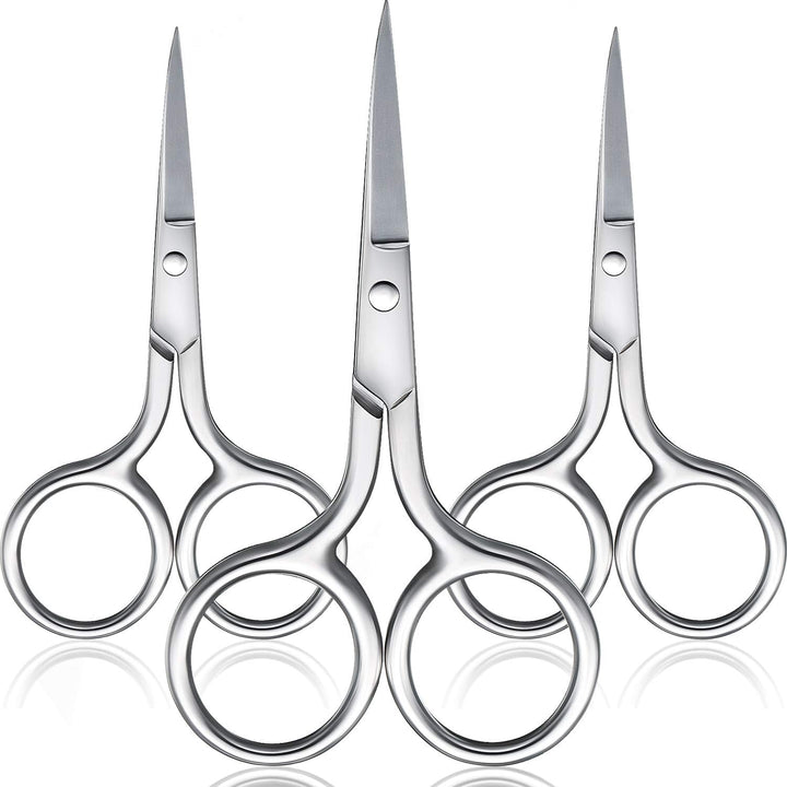 3 Pack Small Nose Scissors Facial Hair Trimming Mini Beauty Stainless Steel Grooming Pointed Scissor for Grooming Eyebrows, Nose, Mustache, Beard