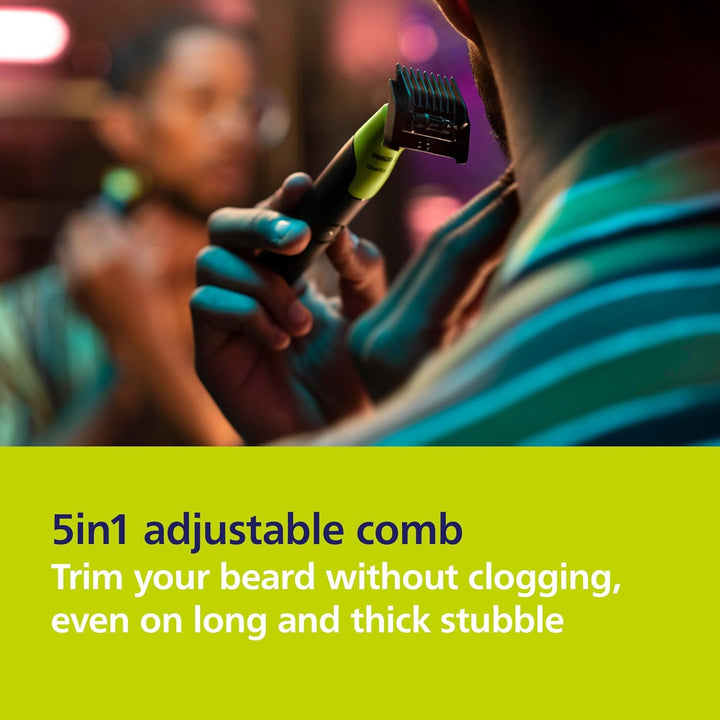 Philips Oneblade 360 with Connectivity Hybrid Face, Electric Beard Trimmer and Shaver, with 360 Blade Technology, 1X360 Blade for Face, 5In1 Adjustable Comb, Model QP4530/90