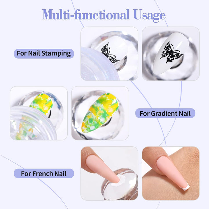 French Tip Nail Stamp, 6PCS Art Stamper with Scrapers, Silicone Stamping Long & Short Jelly Stamper Kit for French Manicure Home DIY Art Salon