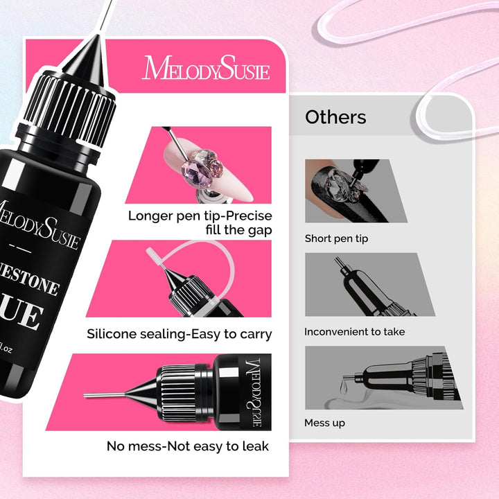 2Pcs Nail Rhinestone Glue, 3D Gel Nail Art Design Strong Adhesive Nail Gem Glue for Nail Charms Gems Jewelry Decoration DIY Manicured at Home Cured Need Beauty Gifts for Women