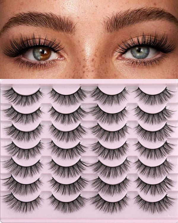 False Eyelashes 14Mm Faux 3D Mink Lashes Natural Look Cat Eye Wispy Lashes Pack by , 14 Pairs