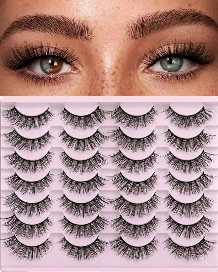 False Eyelashes 14Mm Faux 3D Mink Lashes Natural Look Cat Eye Wispy Lashes Pack by , 14 Pairs