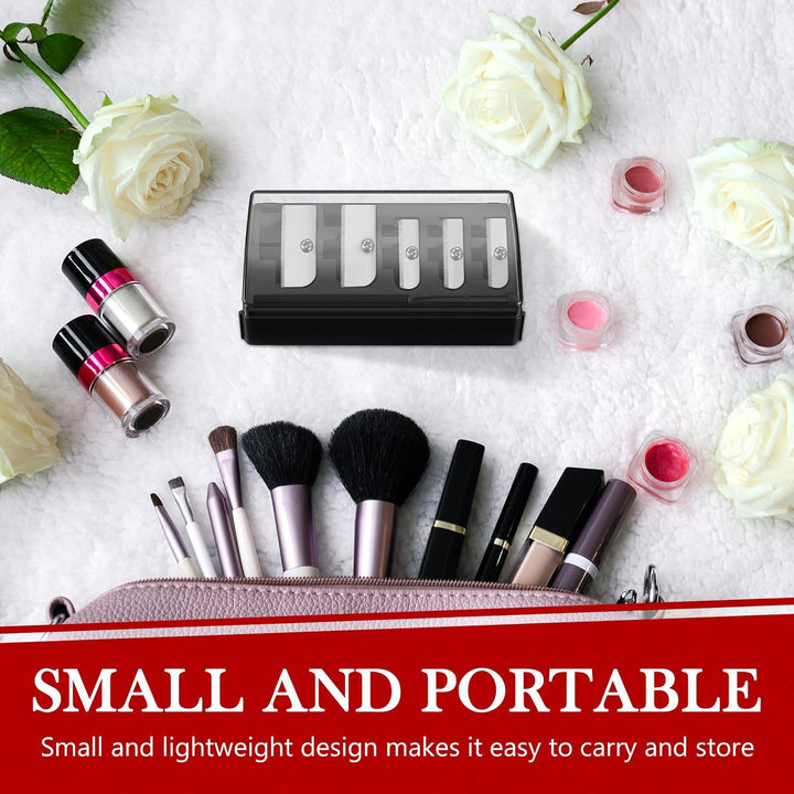 2 Pcs 5 Hole Cosmetic Long Point Manual Pencil Sharpener with Plastic Lid Makeup Eyeliner Pencil Sharpener(Black)
