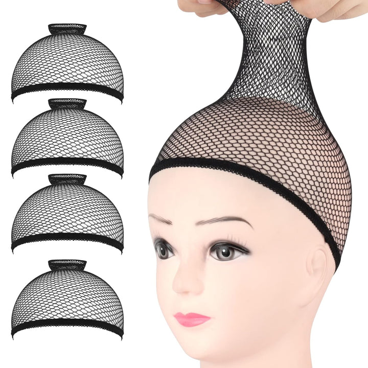 Wig Cap, Nylon Wig Caps, 4 Pieces Stocking Wig Caps for Women (Black）
