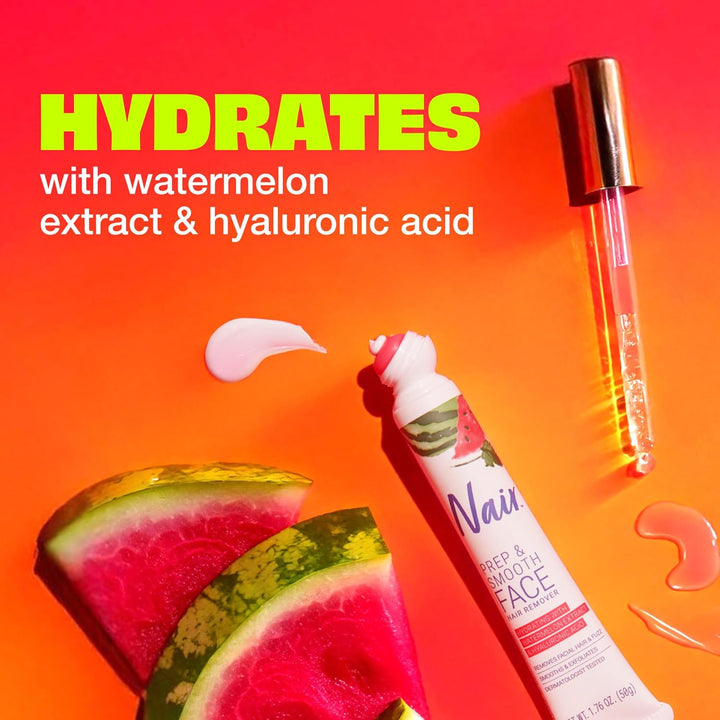 Prep & Smooth Face Exfoliating Depilatory Cream for Women - Effective Hair Removal for Smooth Skin with Hyaluronic Acid, 1.76 Oz