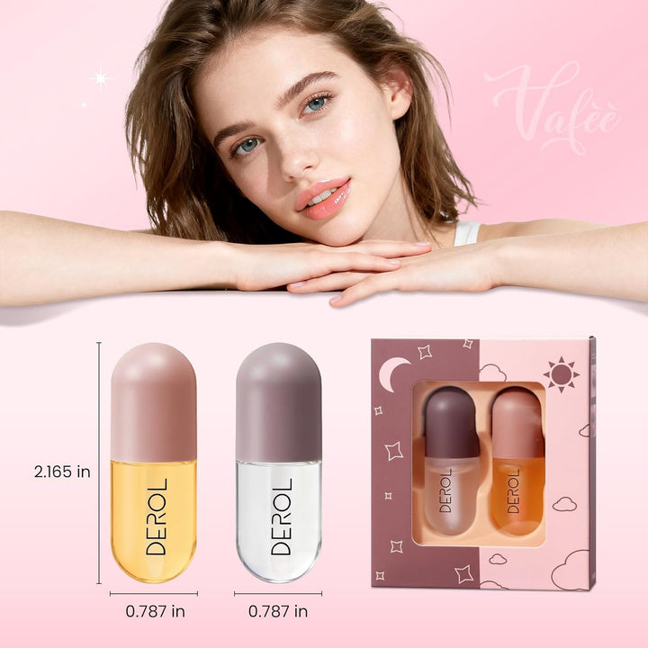 DEROL Lip Plumper by , Natural Lip Plumper and Lip Care Serum, Lip Enhancer for Fuller, Lip Mask, Beautiful Fuller, Hydrating & Reduce Fine Lines 5.5ML (Day& Night)