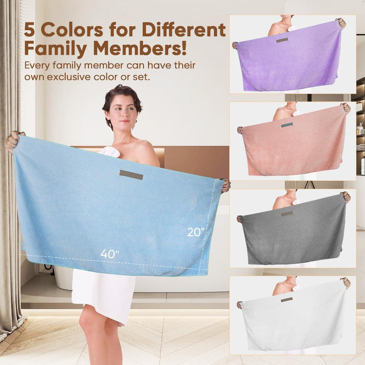 5 Pack Microfiber Hair Towels - 40 X 20 Inches Super Soft, Fast Drying Turbans for Long, Thick, Curly Hair - anti Frizz Wrap with Elastic Strap