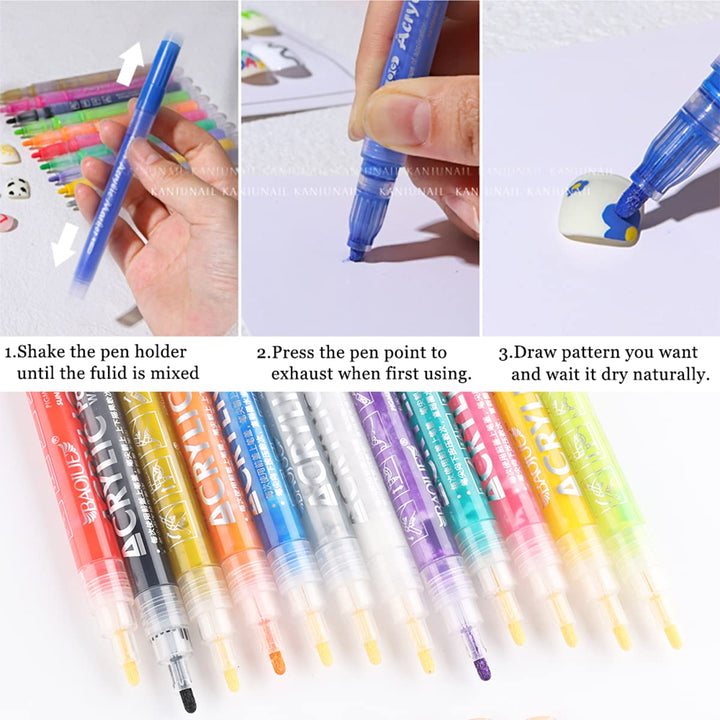 Nail Art Graffiti Pen Set 12Pcs Waterproof Drawing Marker Pen for Nails Neon Enamels Black White Quick Dry Nail Art Painting Pen DIY Abstract Lines Pen for Nail Art Nail Salon Supplies