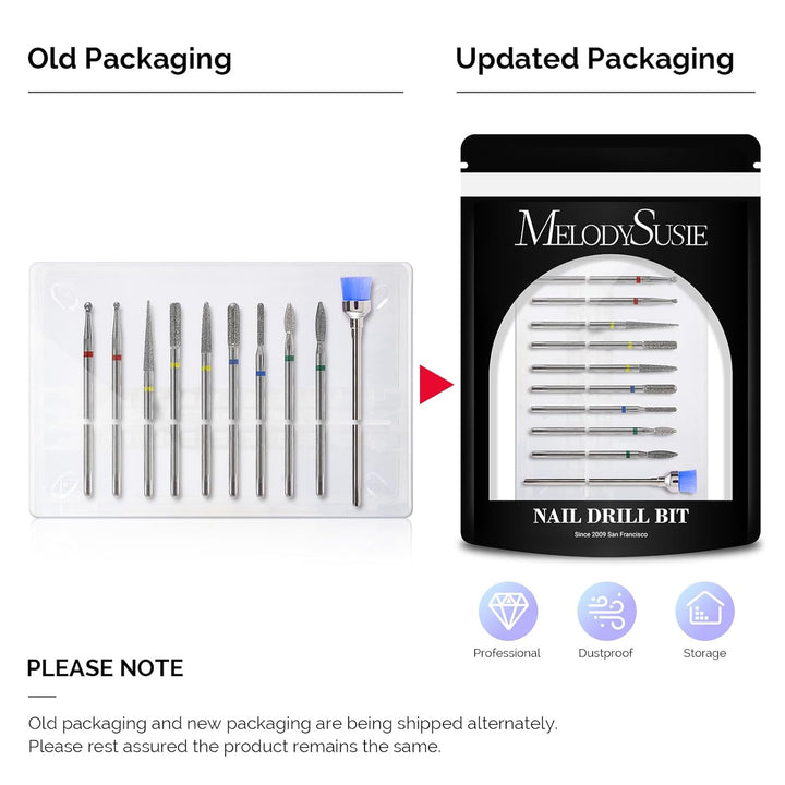 10Pcs Nail Drill Bits Set, 3/32 Inch Diamond Cuticle Nail Bits Kit for Nail Drill E-File, Manicure Pedicure Remover Tools for Acrylic Gel Nails, Salon Home Nail Care Supplies, Silver