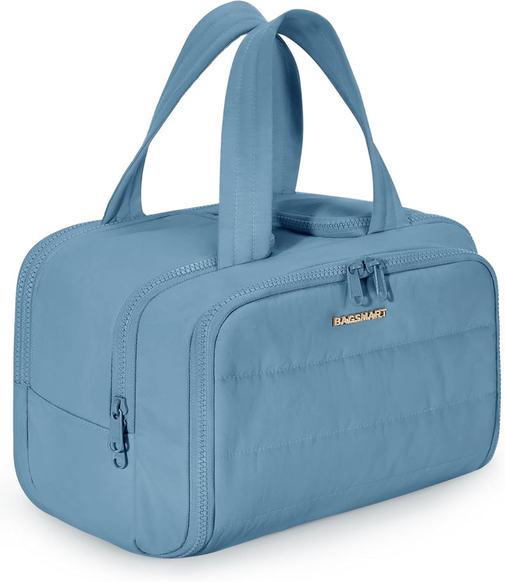 Travel Toiletry Bag, Lightweight Large Wide-Open Travel Bag for Women, Puffy Cosmetic Makeup Bag Organizer with Handle for Accessories,Essentials, Toiletries, Black