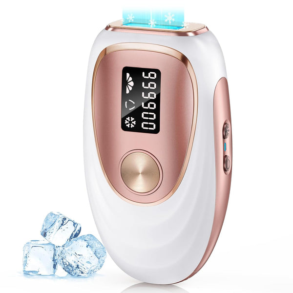 IPL Laser Hair Removal Device for Women & Men - Home 45°F Ice-Cooling Contact for Painless & Long-Lasting Results, 86% Hair Reduction in 3 Weeks for Full Body & Bikini Line, Rose Gold