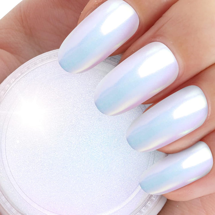 White Pearl Chrome Nail Powder,Iridescent Aurora Powder Metallic Mirror Effect Pigment Pearlescent Mermaid Pigment Pearl Glitter Dust Kit,Nail Art Decoration, Resin Craft