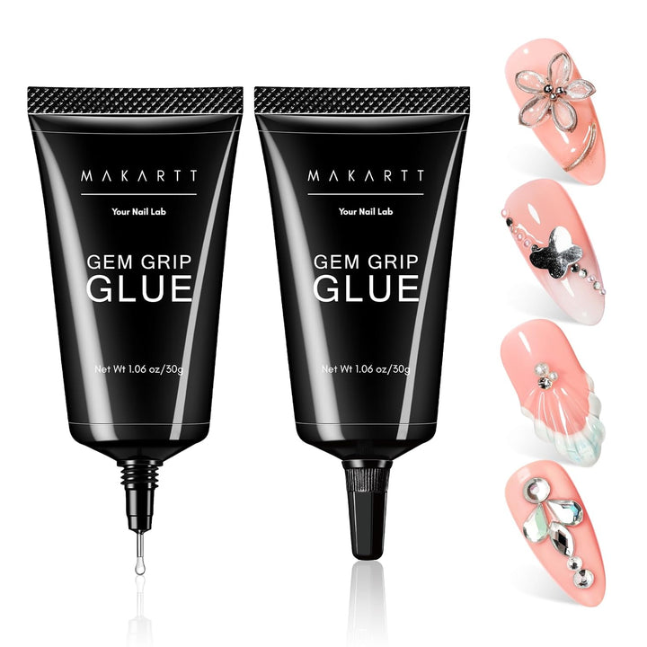 Nail Rhinestone Glue Set - Gel Nail Glue for Rhinestones, 3D Art Design Super Strong Adhesive for Charm Gems Jewel Crystal Beads Diamonds, 15Ml & 8Ml, Easy Use, Cured Need