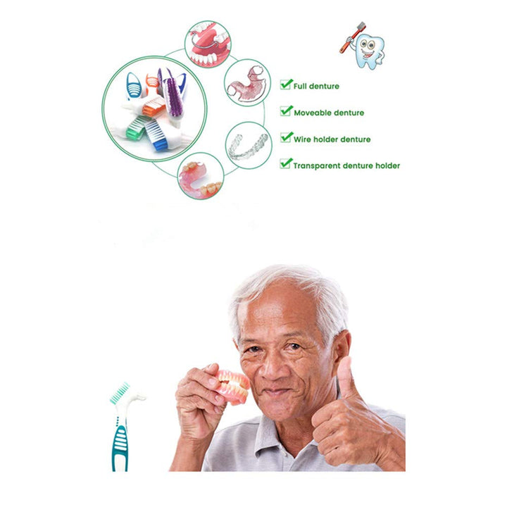 3 Pcs Denture Cleaning Brush Portable Cleaning Brush False Teeth Brushes for Denture Care Denture Cleaner with Multi-Layered Soft Bristles and Dual Angled