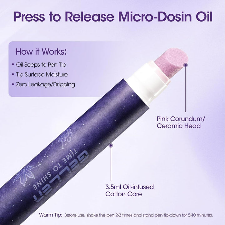 4-In-1 Cuticle Pusher Pen with Micro-Dosin Oil, Cuticle Remover & Cuticle Oil in a Pen, Ceramic Nail Pusher Pen for Hangnails & Dry & Damaged Nails, Nail Care Pen for Repair & Nourish Nails