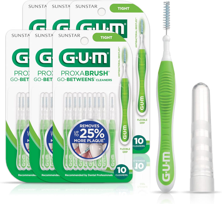 Proxabrush Go-Betweens - Tight - Interdental Brushes - Soft Bristled Dental Picks for Plaque Removal Health - Safe for Braces & Dental Devices, 10Ct (Pack of 6)