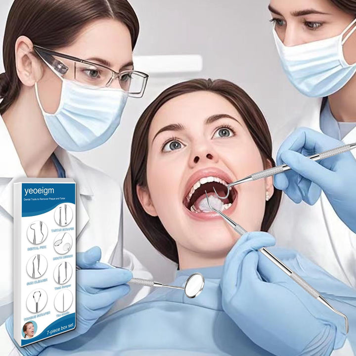 7Pcs Dental Tools, Dental Pick Teeth Cleaning Tools Hygiene Kit, Professional Stainless Steel Tooth Scraper Plaque Tartar Cleaner - with Case, Personal Using, Pets - Teeth Cleaning Kit