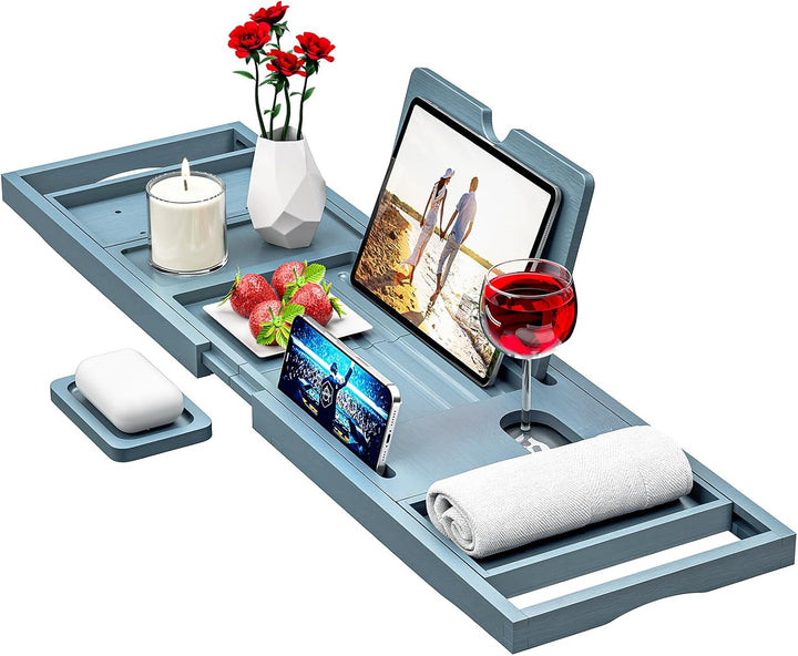 Premium Bamboo Bathtub Tray Caddy - Bath Tub Tray Table for Bathtub - Bath Caddy Tray for Bathtub, Expandable Size, Fits Most Bath Tubs