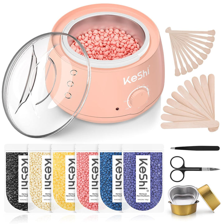 Waxing Kit, Painless Hair Removal Wax Warmer with 6 Bags Hard Waxbeans for Full Body, Legs, Face, Eyebrows & Bikini— Ideal for Both Women & Men