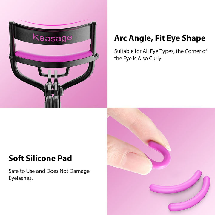 Eyelash Curler with Pads, Lash Curler with 5 Extra Silicone Replacement Pads, Achieve Perfect Curls in 5 Seconds