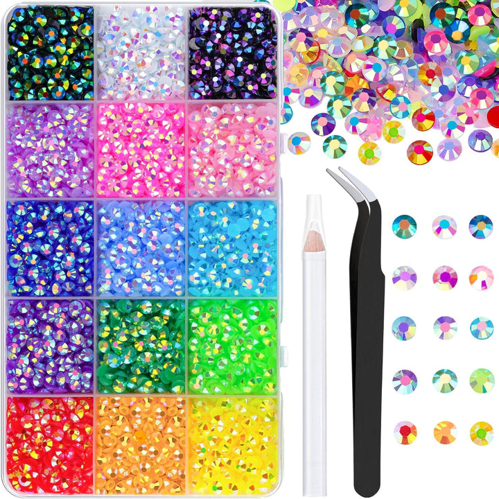 18000Pcs Resin Jelly Rhinestones for Bedazzling, Multicolor 3Mm Flatback Rainbow Gems, Bedazzler Kit with 3Pcs 10Ml B7000 Jewelry Glue for Crafts Crafting Book Shoes Nail Art