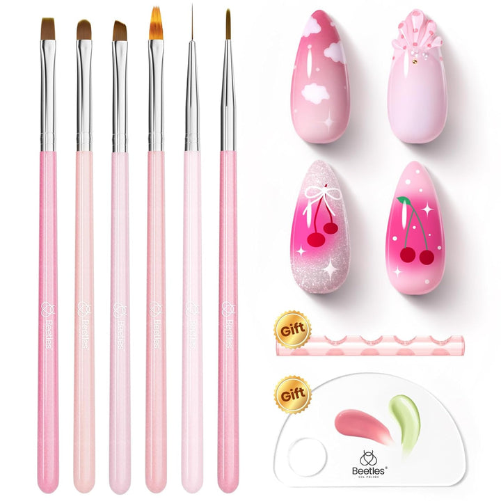 Nail Art Brushes, 6 Pcs Fingernail Art Design Pens, Wood Alloy Handle, Dotting Pen Clean up Liner French Nail Brush Set, DIY Manicure Tools Gift for Women