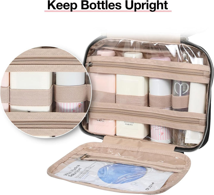 Toiletry Bag Hanging Travel Makeup Organizer with TSA Approved Transparent Cosmetic Bag Makeup Bag for Full Sized Toiletries, Medium-Black