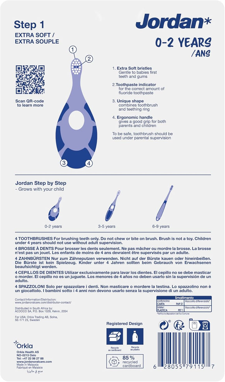 | Step 1 Baby Toothbrush | 0-2 Years, Soft Bristles, BPA Free | Green & Blue | 4 Pack