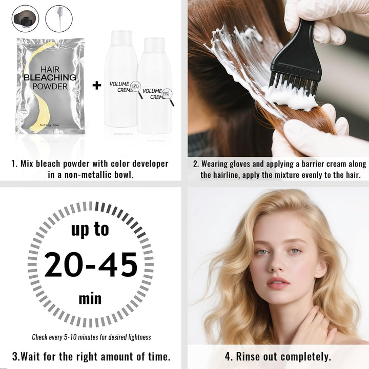 Hair Bleach Powder,High Performance up to 8 Levels of Lift for Hair Highlights & Lightening(45G/1.59Oz)