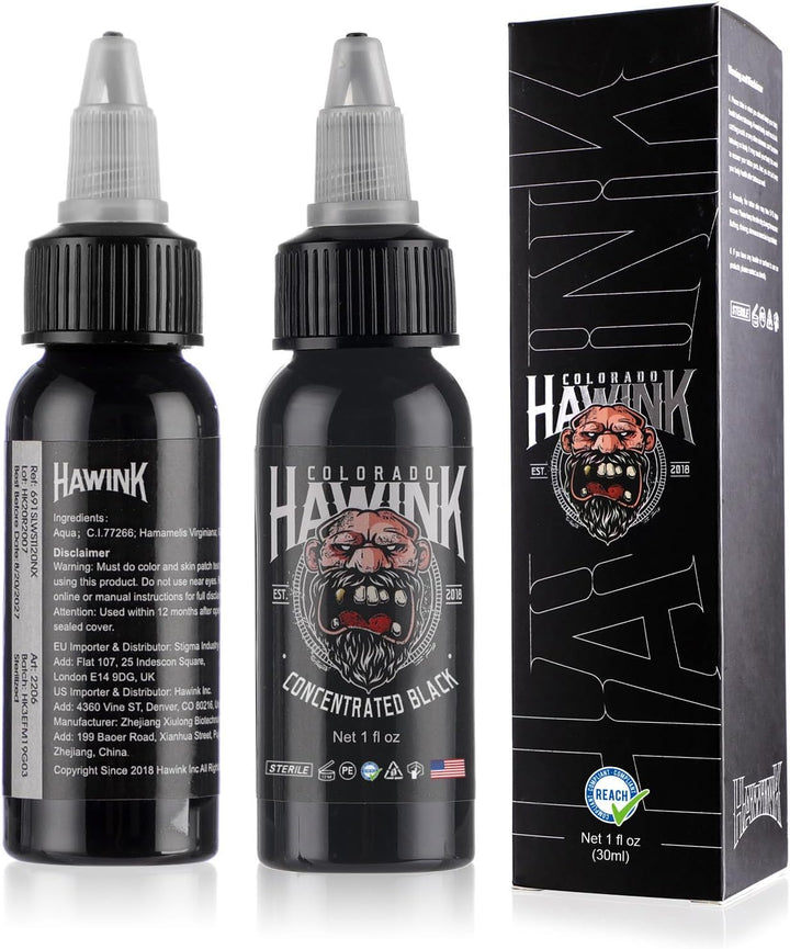 Black Tattoo Ink 1 Oz (30Ml) Vegan-Friendly USA Standard Pigment Tattoo Supplies Concentrated Black TI203-30-002