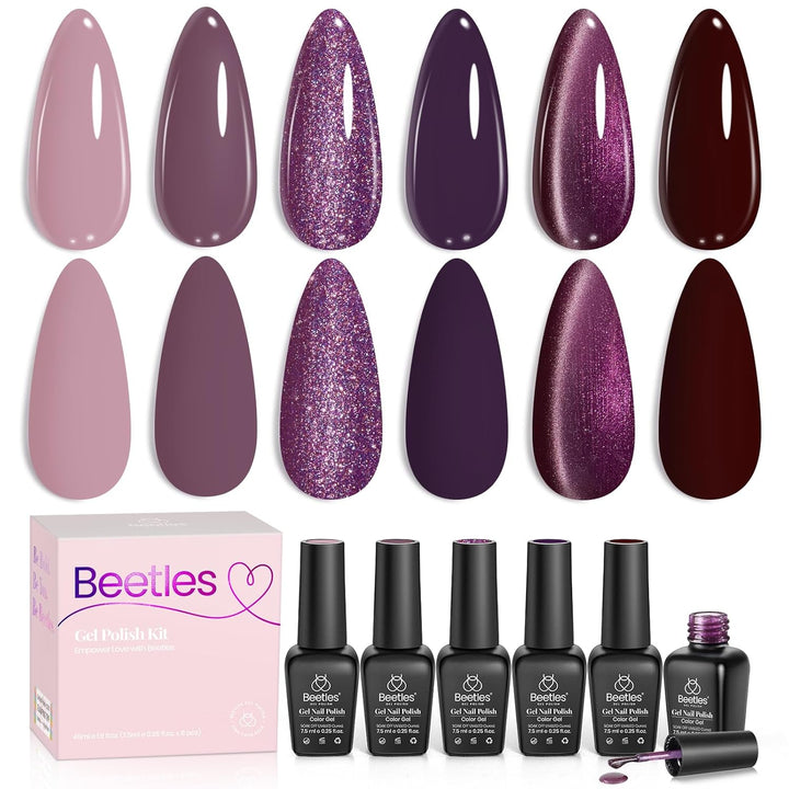 Beetles Nude Gel Nail Polish Set - 6 Colors Nude Pink Brown Neutral Jelly Gel Polish Kit Sheer Translucent Effect Soak off UV Nail Art Design Drunken Rose Collection Manicure Gift for Women